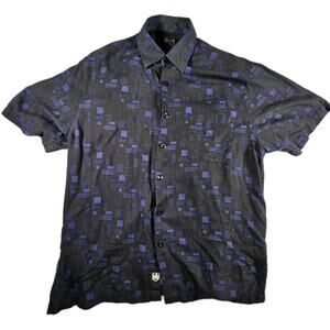 Nat Nast Luxury Originals Silk Resort Club Shirt Mens L Black Purple Geometric